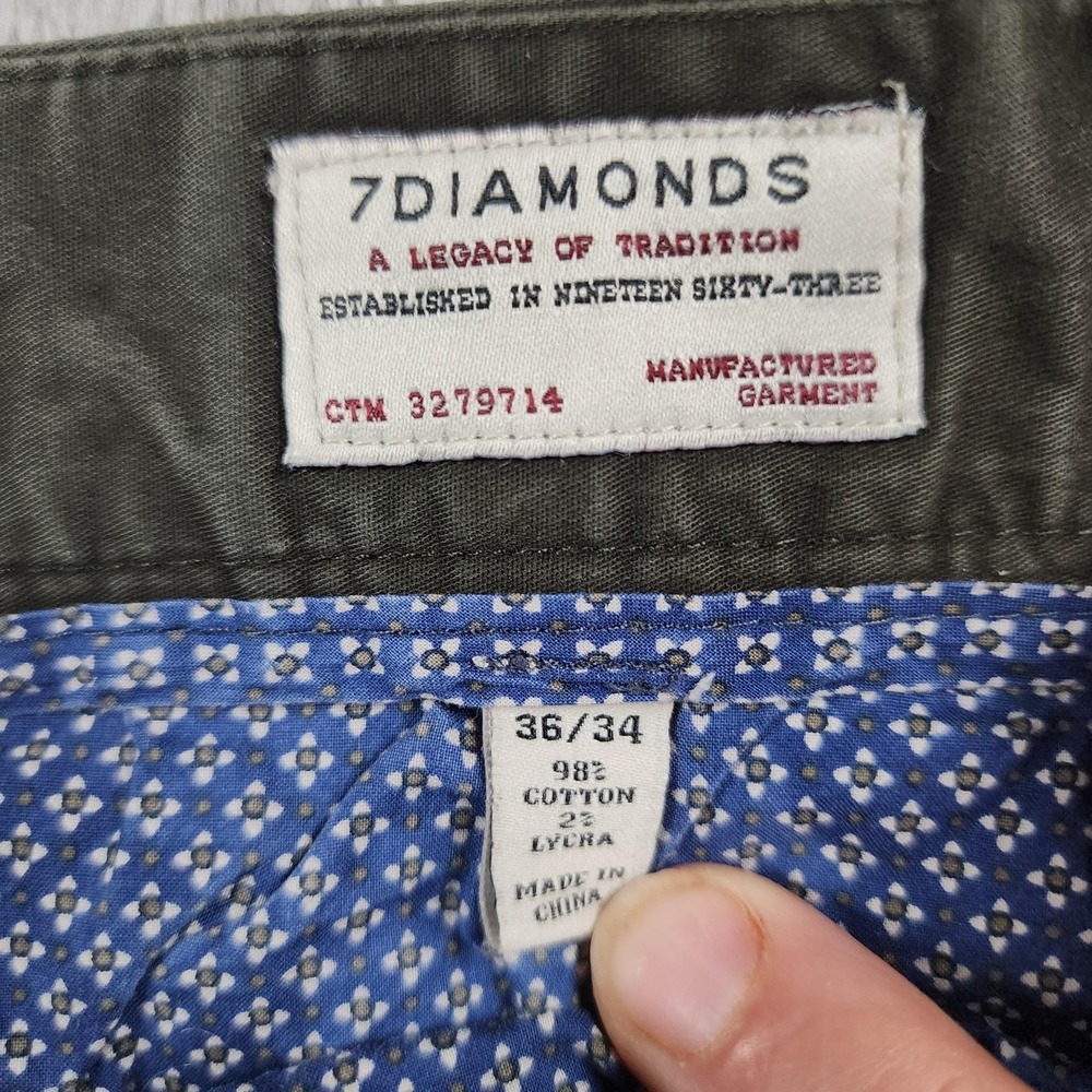 7 Diamonds Infinity Pants Mens 36x32 Green Canvas Straight Leg Chino Golf Casual - Picture 7 of 10